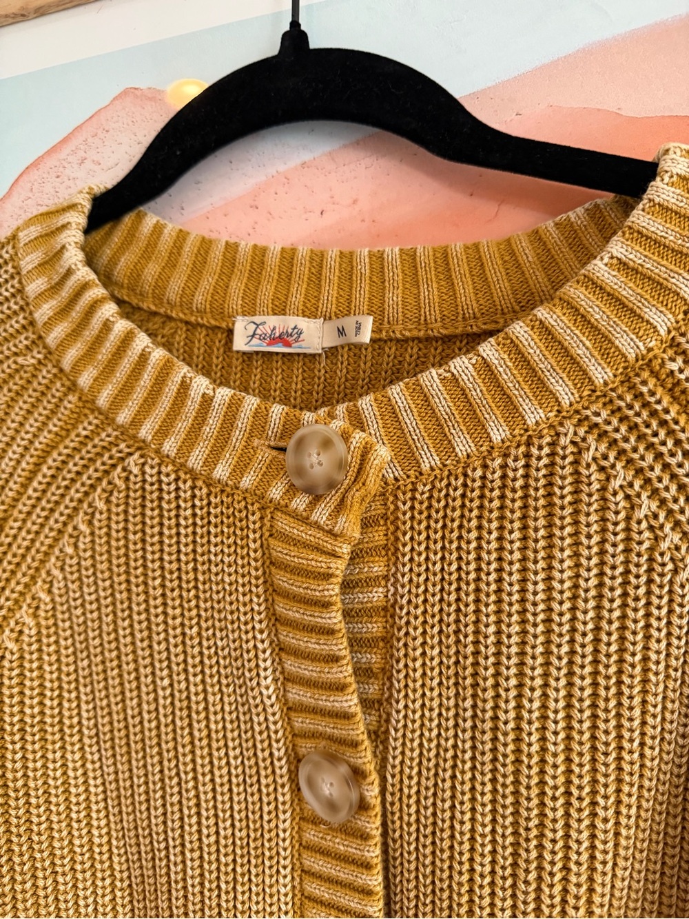 Faherty Mustard Yellow Ribbed Button-Front Cardigan - Picture 3 of 5